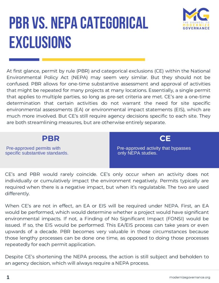 PBR VS. NEPA Categorical Exclusions